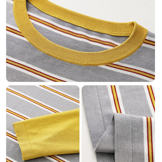 COMOBOCA Women's Layered Striped Round Neck Knit Sweater