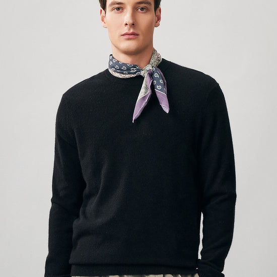 COMOBOCA BLACK 100% Cashmere Men's Ribbed Round Neck Knit Sweater