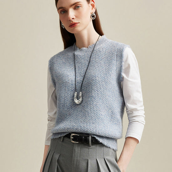 COMOBOCA Light Blue 100% Cashmere Women's Textured Knit Sweater Vest