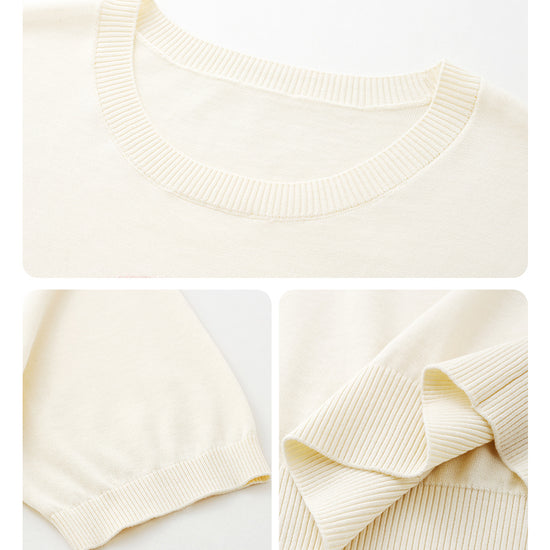 COMOBOCA Women's Ribbed Intarsia Knit T-Shirt
