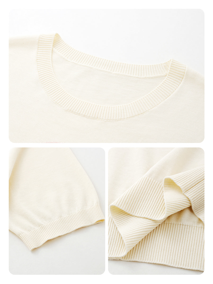 COMOBOCA Women's Ribbed Intarsia Knit T-Shirt