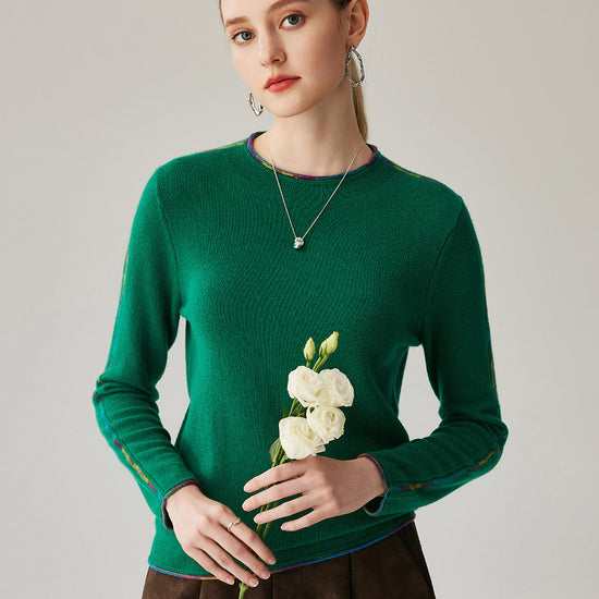 COMOBOCA GREEN 100% Cashmere Women's Sweater with Built-in Collar