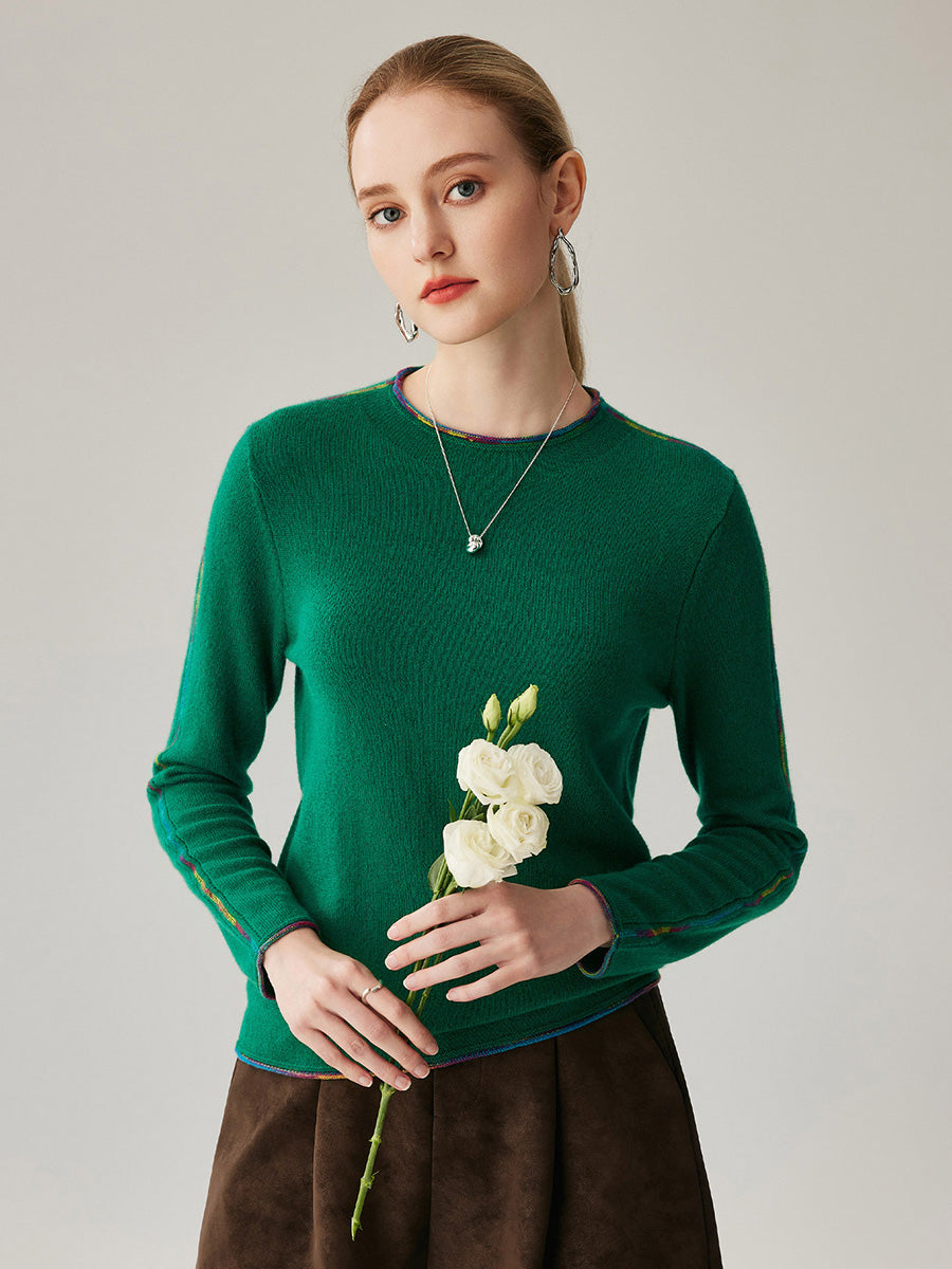 COMOBOCA GREEN 100% Cashmere Women's Sweater with Built-in Collar