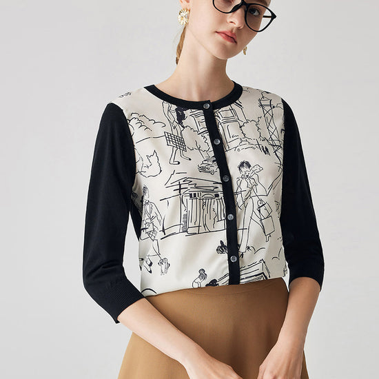 COMOBOCA Black Women's Floral Patterned Button-Down Cardigan