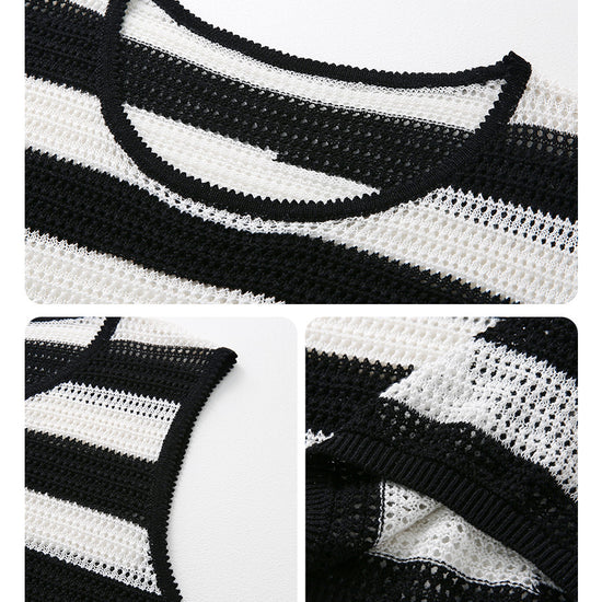 COMOBOCA Women's Crochet Knit Stripe Tank Top