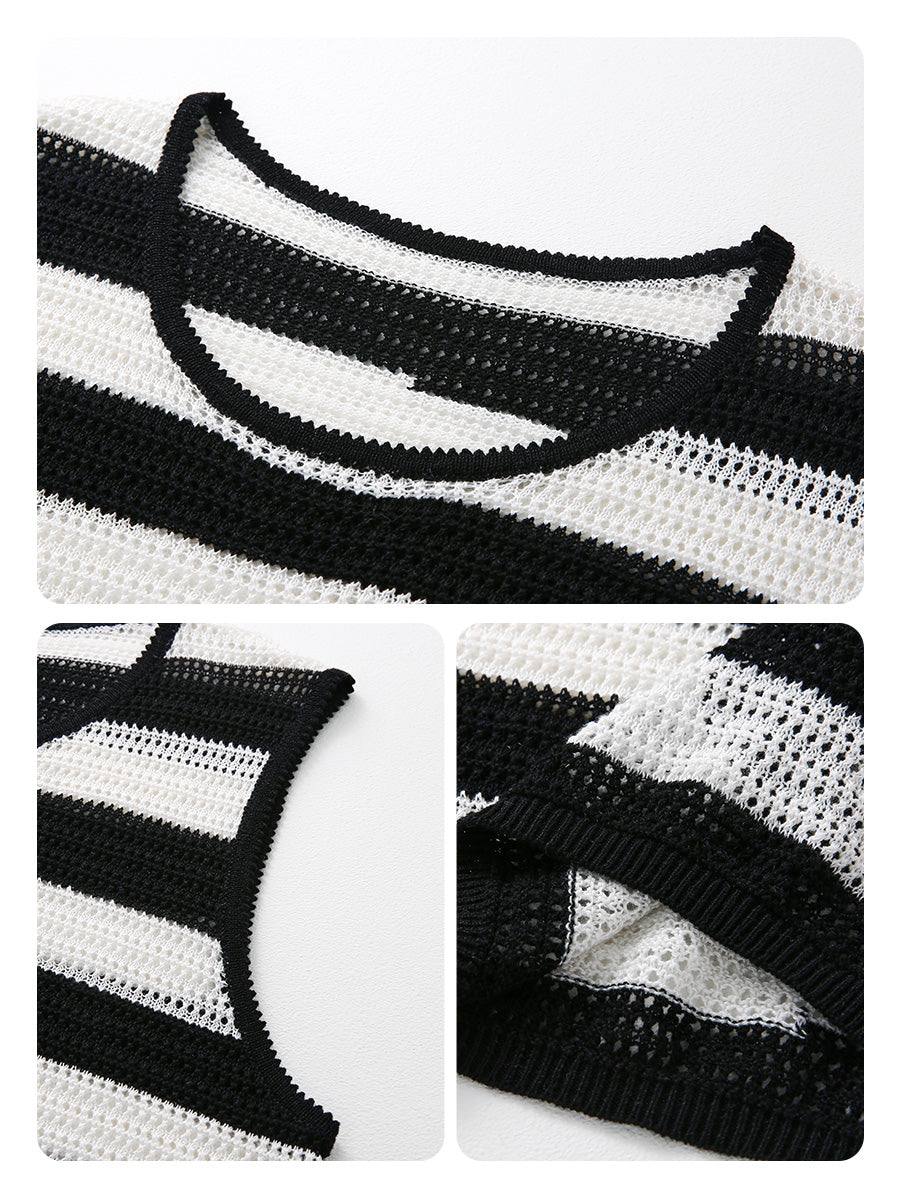 COMOBOCA Women's Crochet Knit Stripe Tank Top