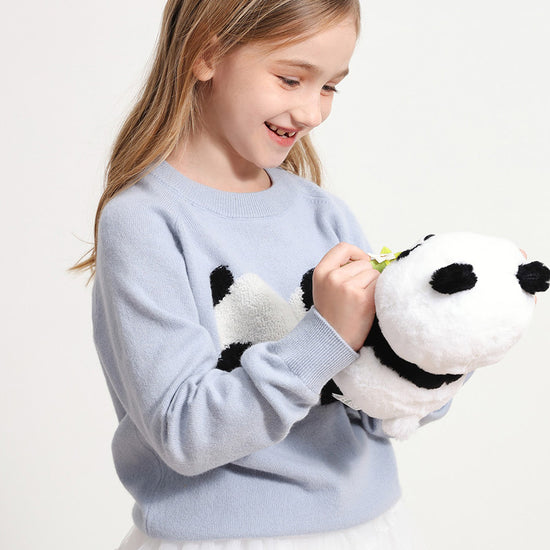 COMOBOCA LIGHT BLUE 100% Wool Kids' Round Neck Intarsia Sweater