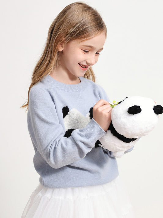 COMOBOCA LIGHT BLUE 100% Wool Kids' Round Neck Intarsia Sweater