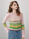 COMOBOCA Women's Rainbow Striped Flared Sleeve Sweater