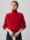 COMOBOCA Red 100% Cashmere Women's Double Zip Knit Cardigan