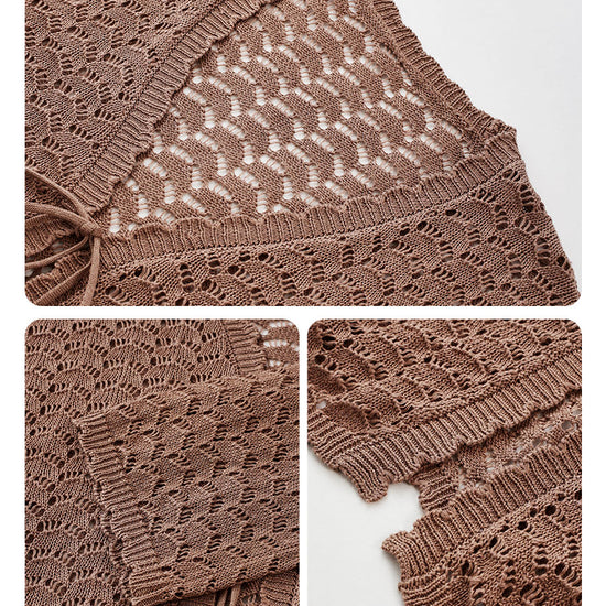 COMOBOCA Women's Linen Lace Knit Tie Front Cardigan