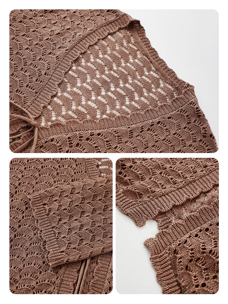 COMOBOCA Women's Linen Lace Knit Tie Front Cardigan