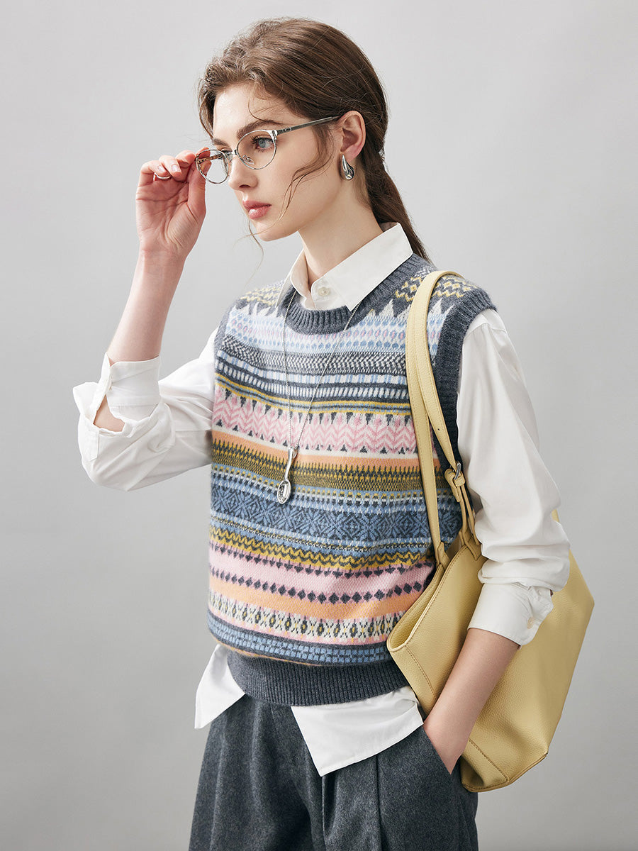 COMOBOCA 100% Cashmere Women's Striped Knit Vest