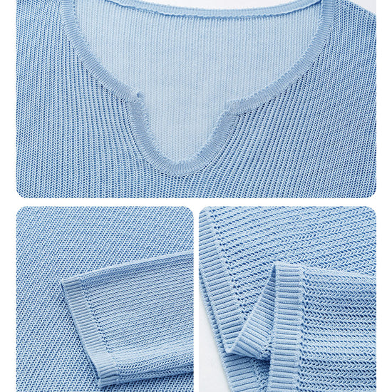 COMOBOCA Women's Split V-Neck Knit Sweater