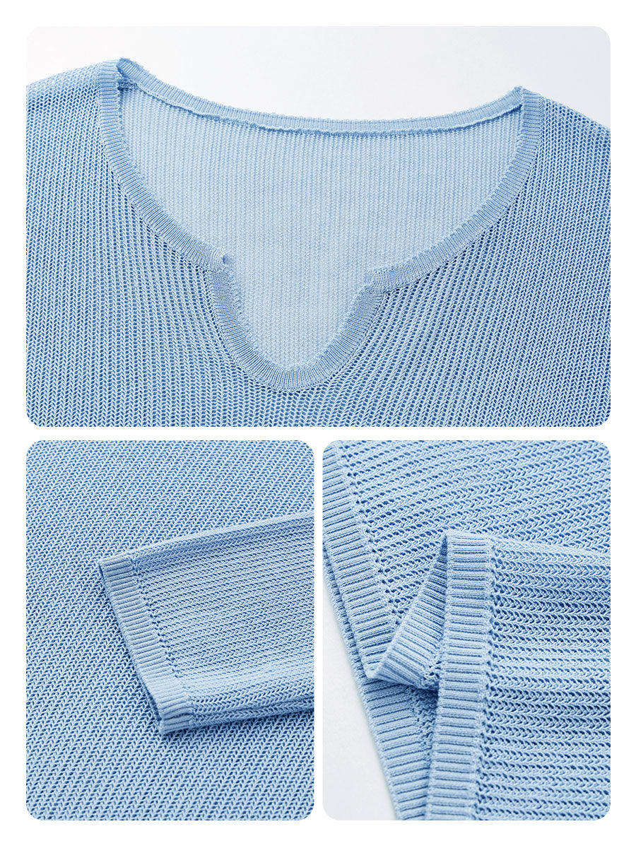 COMOBOCA Women's Split V-Neck Knit Sweater