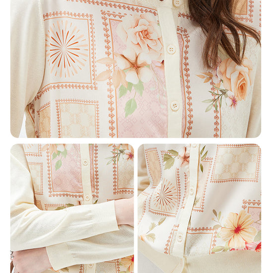 COMOBOCA Women's Printed Panel Knit Cardigan