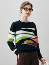 COMOBOCA 100% Cashmere Women's Abstract Pattern Round Neck Sweater