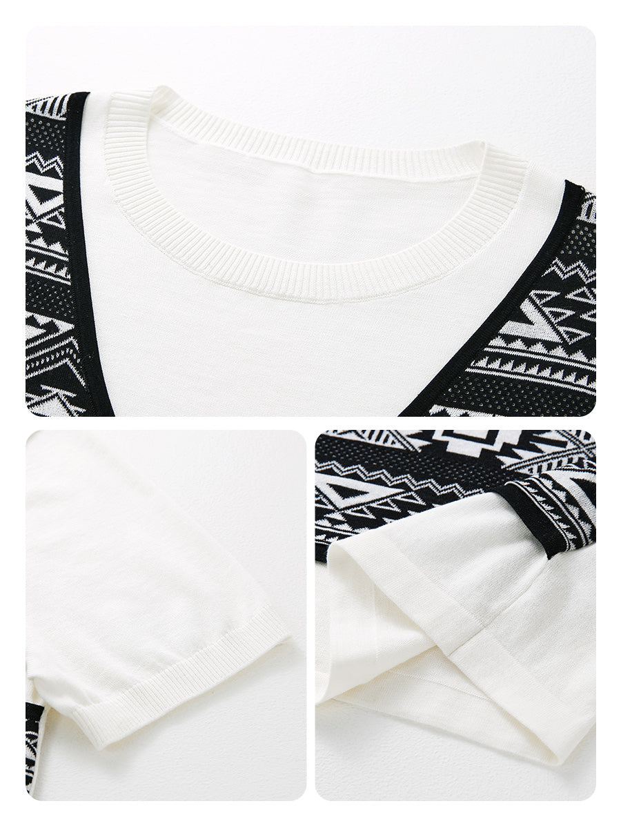 COMOBOCA Women's 2-in-1 Geometric Knit Top