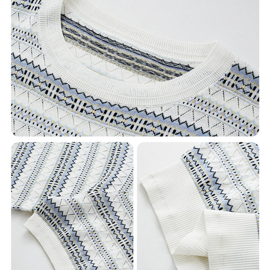 COMOBOCA Women's Fair Isle Semi Sheer Knit T-Shirt