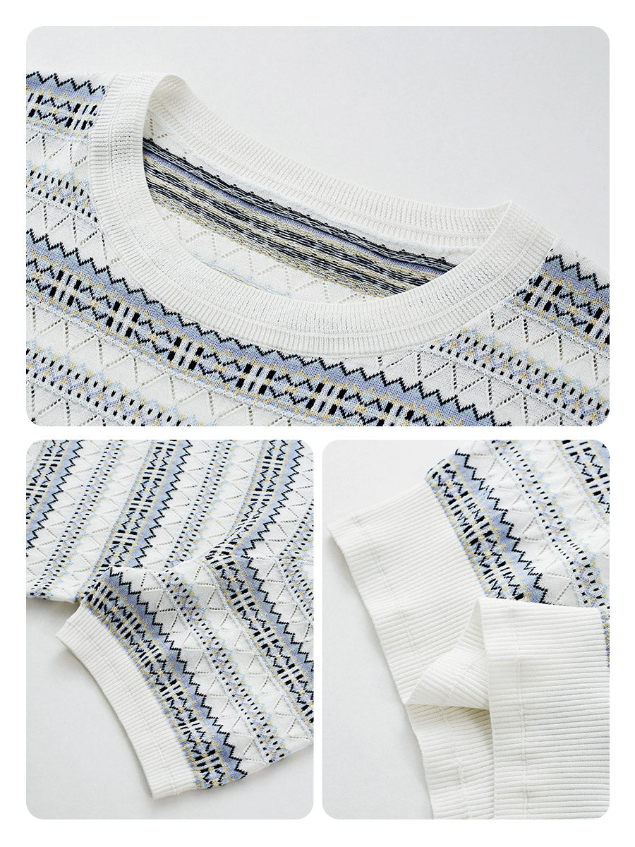 COMOBOCA Women's Fair Isle Semi Sheer Knit T-Shirt