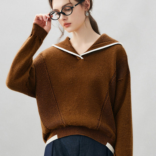 COMOBOCA 100% Cashmere Women's Sailor Collar Sweater