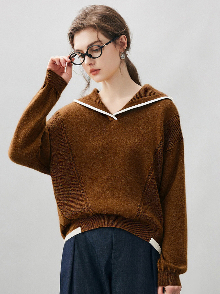 COMOBOCA 100% Cashmere Women's Sailor Collar Sweater