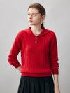 COMOBOCA 100% Cashmere Women's Cable Sailor Collar Sweater