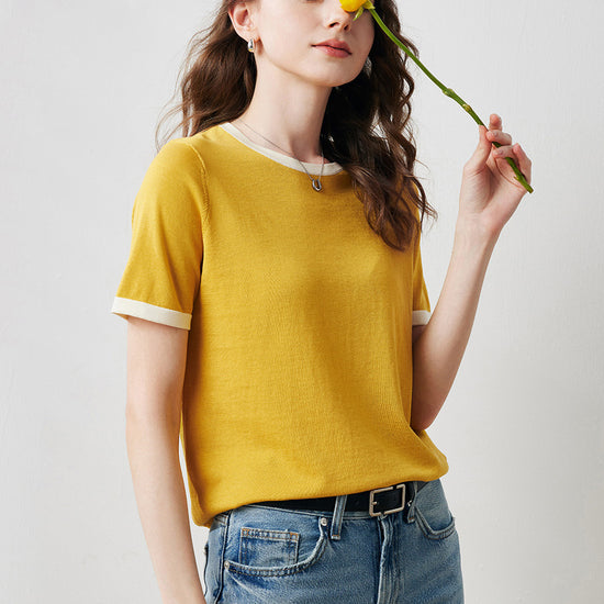 COMOBOCA Women's Retro Ringer Cotton Silk T-Shirt