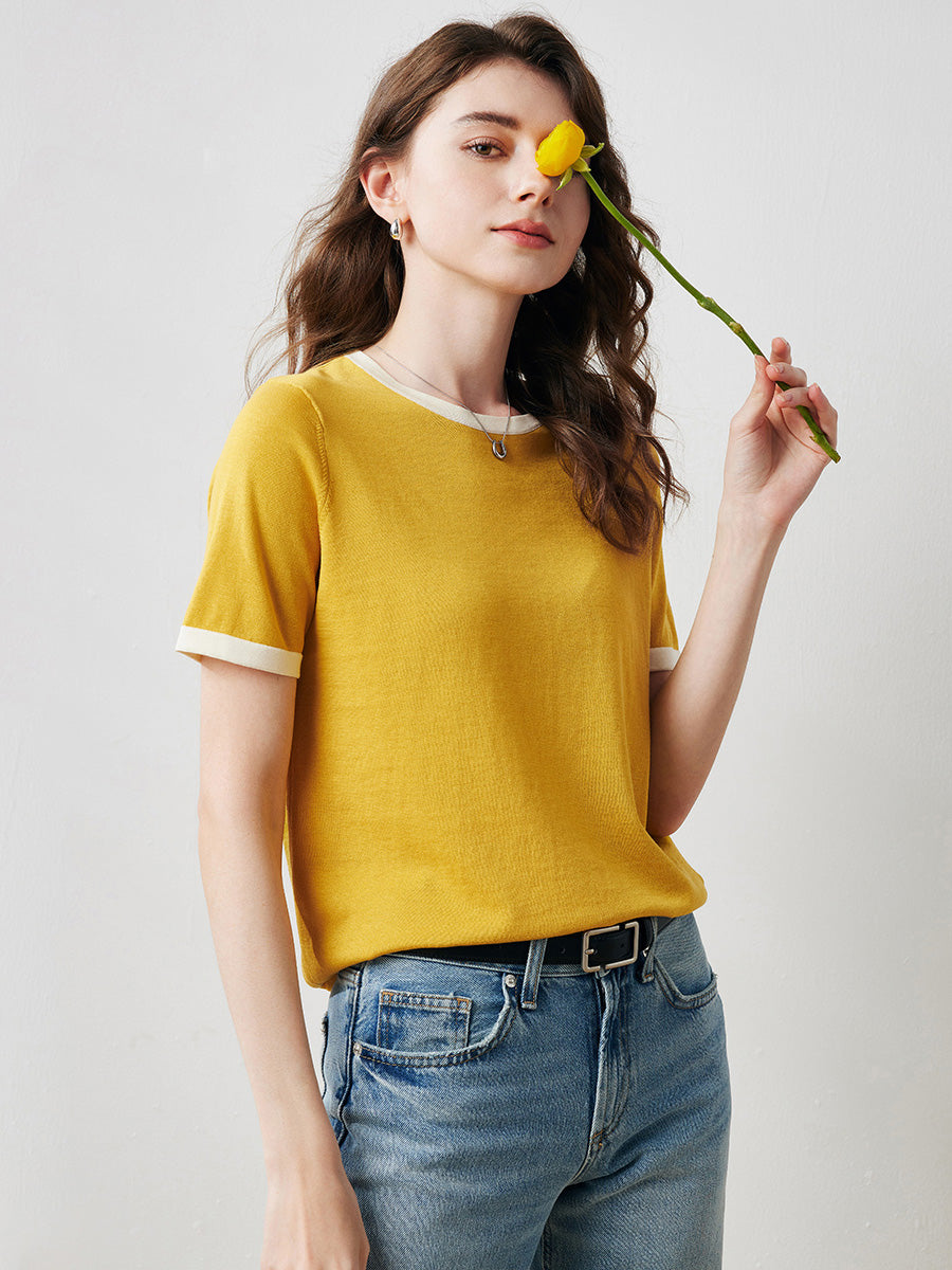 COMOBOCA Women's Retro Ringer Cotton Silk T-Shirt