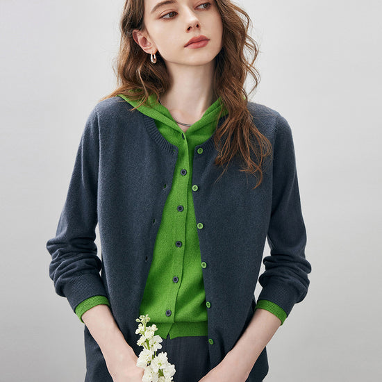 COMOBOCA 100% Wool Women's Contrast Button Down Hoodie