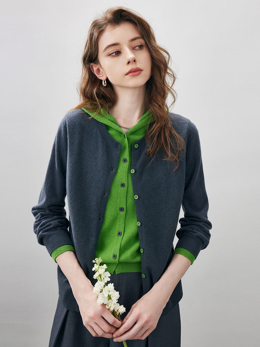 COMOBOCA 100% Wool Women's Contrast Button Down Hoodie