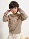 COMOBOCA 100% Wool Kids' Fair Isle Round Neck Sweater