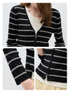 COMOBOCA Women's Striped Ribbed Knit Faux 2-in-1 Zip Cardigan