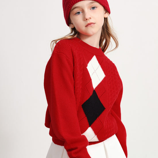 COMOBOCA RED 100% Wool Kids' Round Neck Sweater