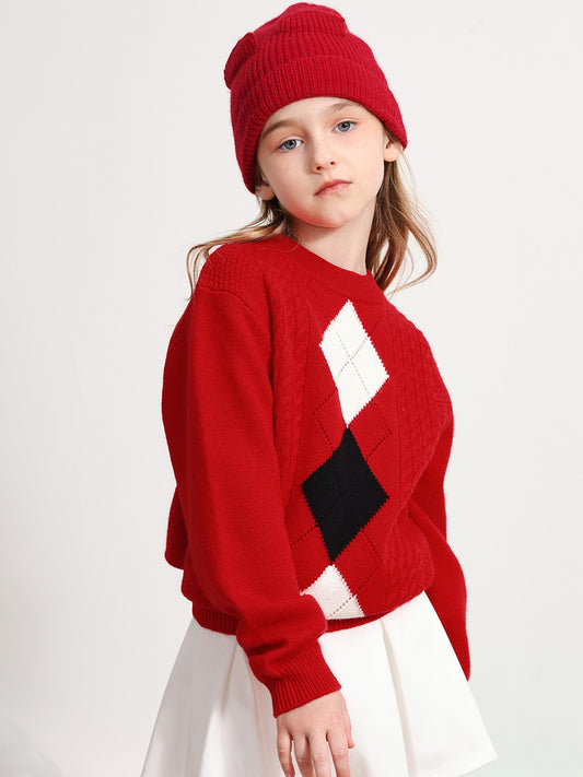 COMOBOCA RED 100% Wool Kids' Round Neck Sweater