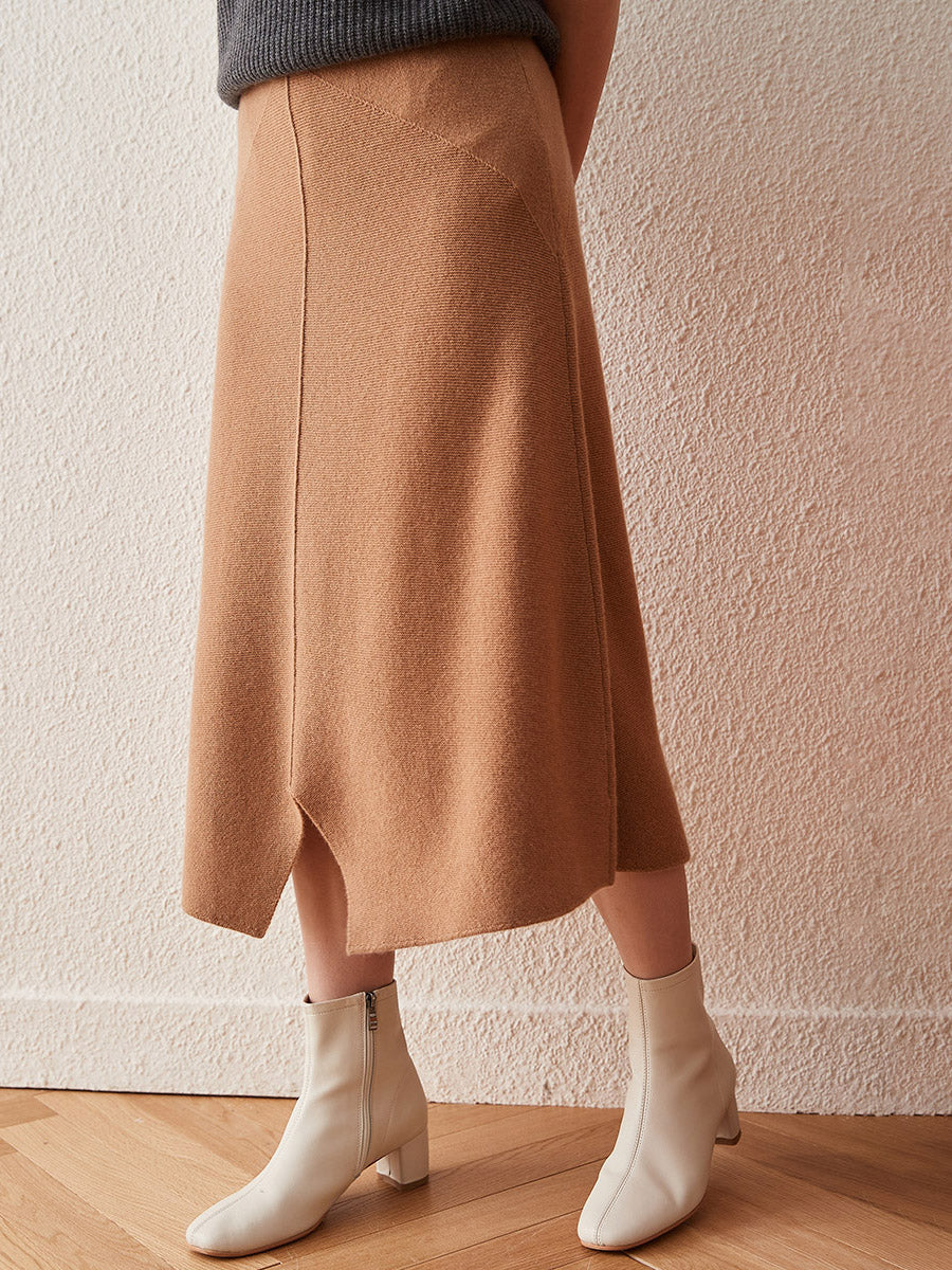COMOBOCA 100% Cashmere Women's Split Knit Pencil Skirt