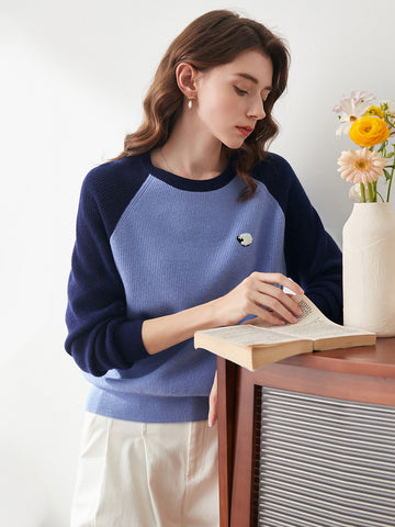 COMOBOCA 100% Wool Women's Contrast Sleeve Sweater