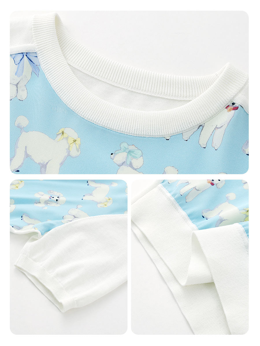 COMOBOCA Women's Mixed Print Short Sleeve Knit Top