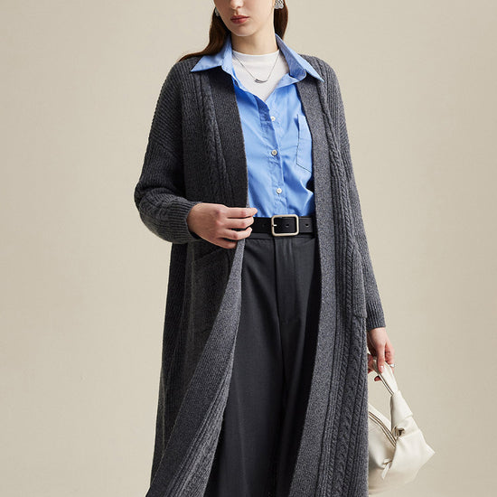 COMOBOCA 100% Wool Women's Cardigan Long Knit Coats with Pockets