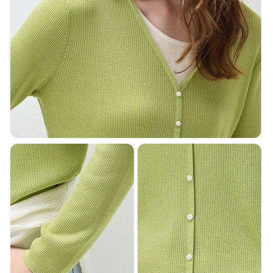 COMOBOCA Women's Ribbed Knit V-Neck Faux Cardigan