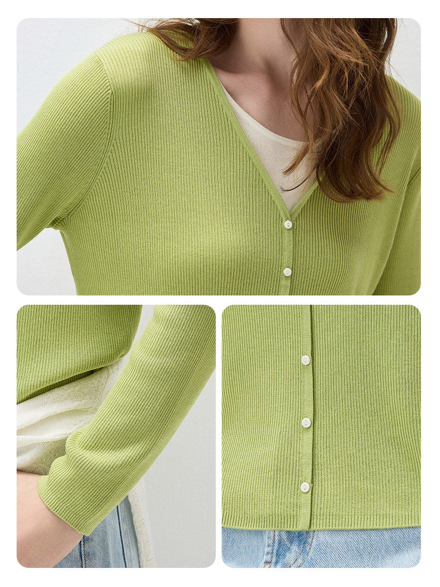 COMOBOCA Women's Ribbed Knit V-Neck Faux Cardigan