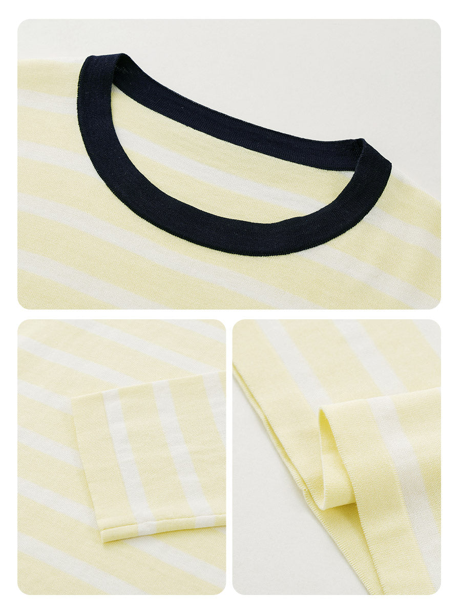 COMOBOCA Women's Stripe Round Neck Knit Sweater