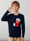 COMOBOCA 100% Wool Kids' Christmas Stocking Round Neck Sweater