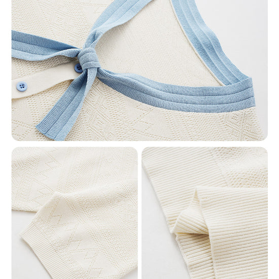 COMOBOCA Women's Bow Knit Short Sleeve Faux Cardigan