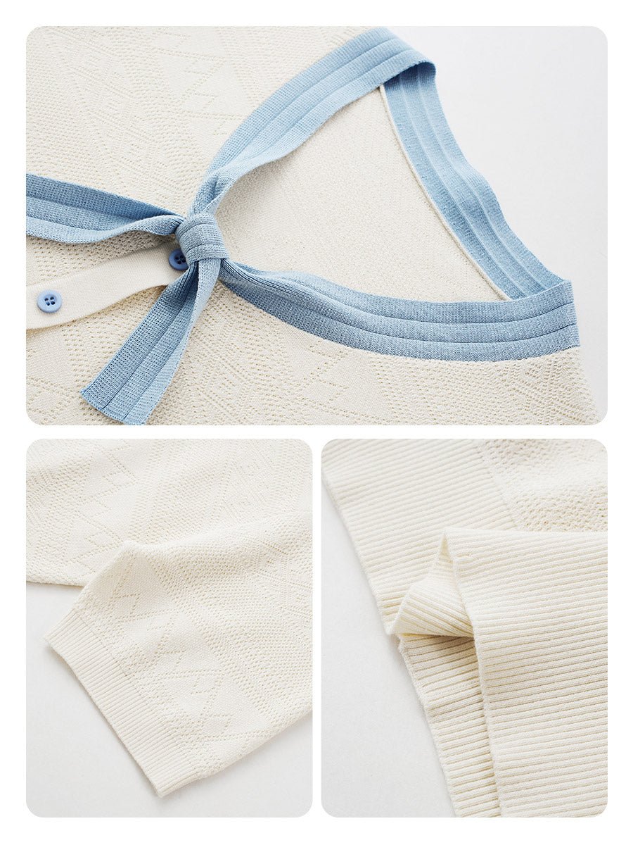 COMOBOCA Women's Bow Knit Short Sleeve Faux Cardigan