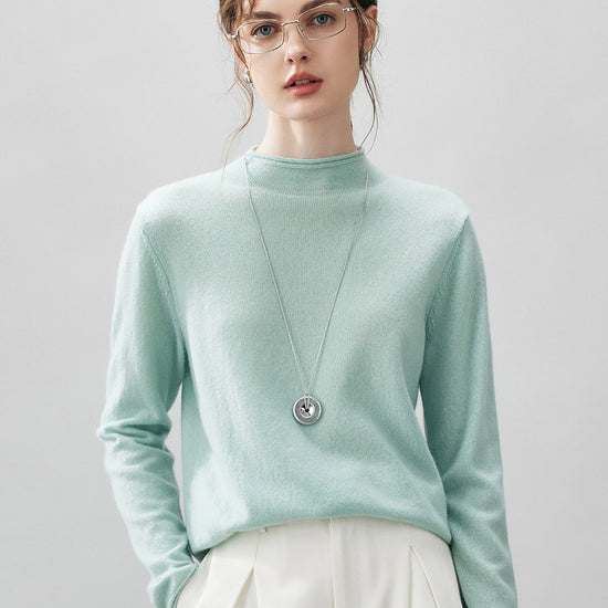 COMOBOCA LIGHT GREEN 100% Cashmere Women's Round Neck Knit sweater