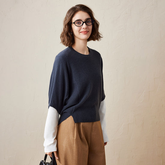 COMOBOCA 100% Cashmere Loose Batwing Sleeve Sweater