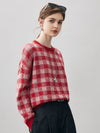 COMOBOCA 100% Cashmere Women's Checkered Round Neck Sweater