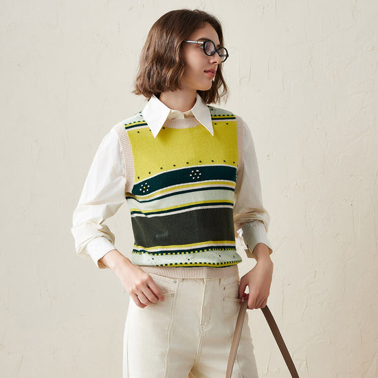 COMOBOCA Geometric 100% Cashmere Colorful Geometric Knit Vest