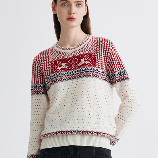 COMOBOCA Animal 100% Cashmere Women's Fair Isle Reindeer Sweater